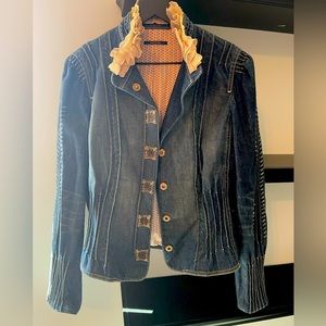 Elie Tahari Ruffled Neck Jean Jacket